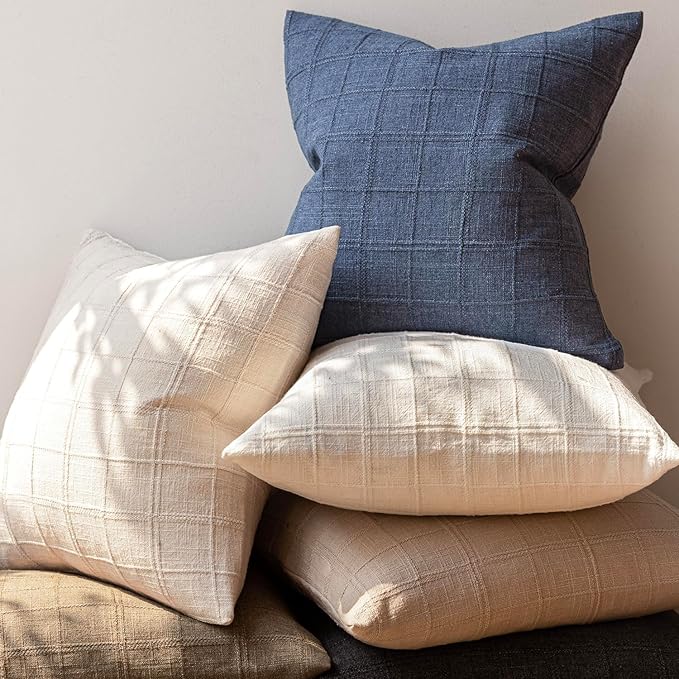 Foindtower Set of 2 Decorative Linen Check Throw Pillow Covers Neutral - Image 7