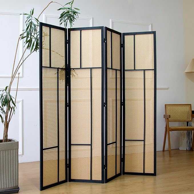4 Panel Room Divider Screen and Folding Panel Screen, Double Sided Rattan - Image 3