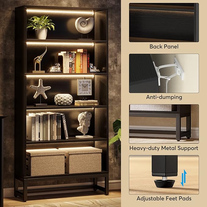 Tribesigns Tall Bookcase Black Bookshelf, 70.8” Large Bookcases Organizer - Image 9