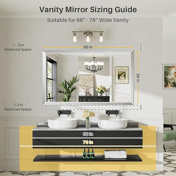 60x36 Inch Silver Bathroom Mirror - Image 2