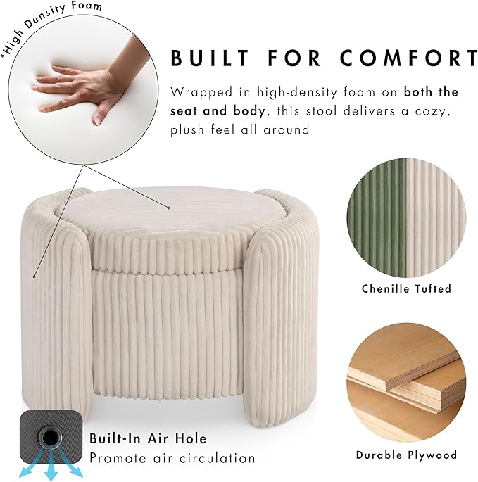 Furniture of America Lennox Modern Chenille 25-inch Round Storage Ottoman - Image 4