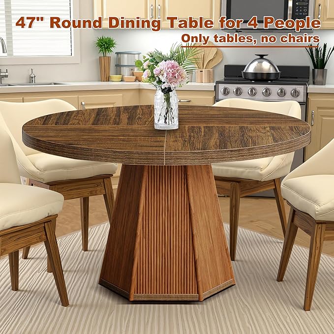 Round Dining Table for 4, 47 Inch Dinner Table Square Farmhouse Kitchen Tables - Image 4