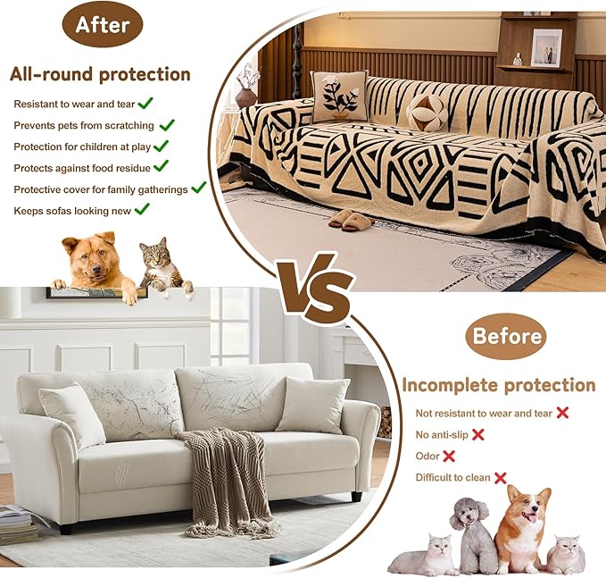 HANDONTIME Boho Sofa Covers for Dogs Black and White Couch Sofa Covers for 3 - Image 6