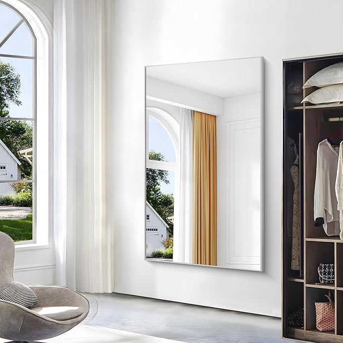 BONEWEI Silver Bathroom Mirror, 60x36 inch Wall Mirror - Image 4