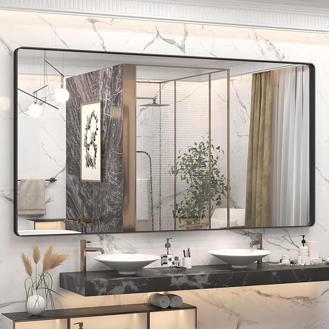 66x36 Inch Black Metal Framed Bathroom Mirror by CHARMOR
