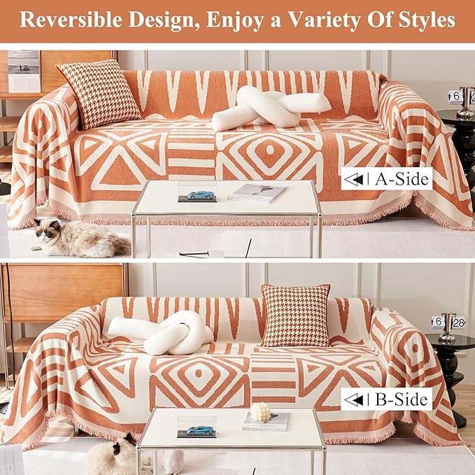 STACYPIK Geometric Orange Sofa Cover - Image 2