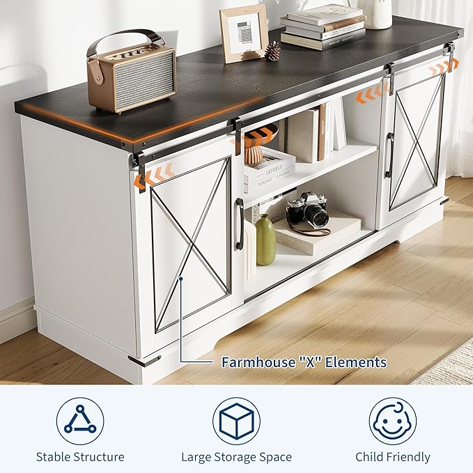 GAOMON Farmhouse 59" TV Stand Up to 65 Inches, Mid Century Modern TV - Image 5