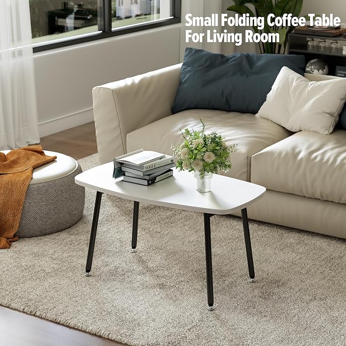 WOHOMO Foldable Coffee Table White Small Coffee Tables - Image 3