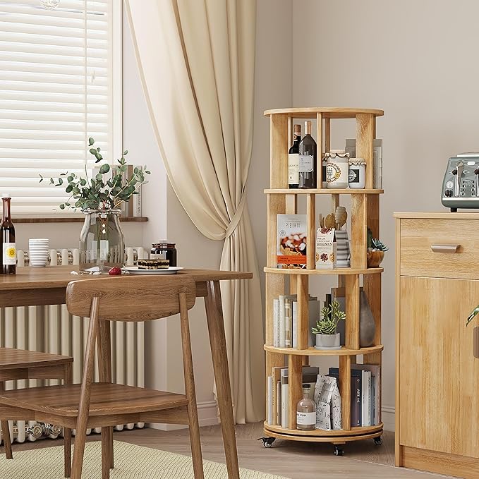 4 Tier Rotating Bookshelf Tower, 360 Spinning Bookcase Carousel - Image 9