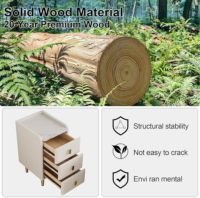 Narrow Nightstand with Drawers, Narrow Side Table Leather, Small Bedside Tables - Image 8