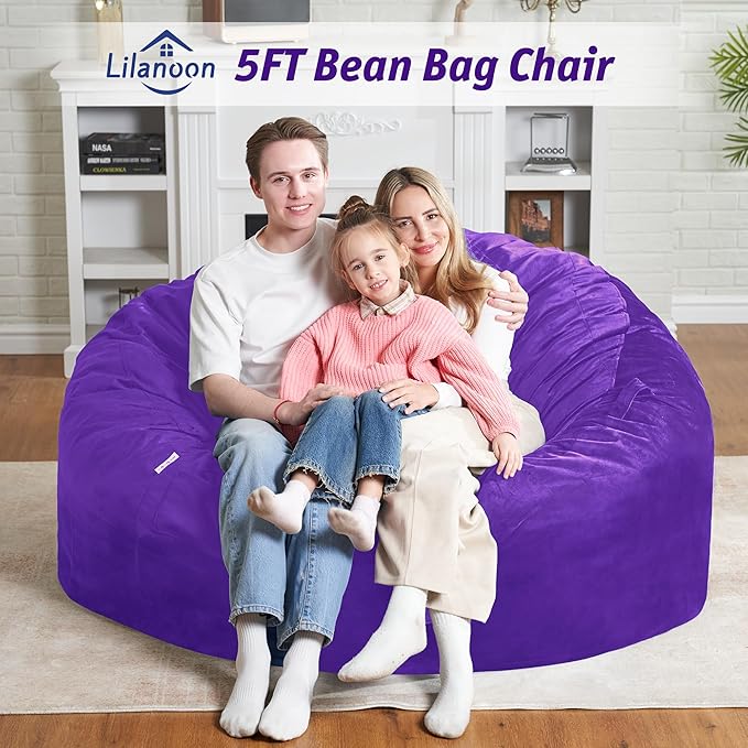 5FT Bean Bag Chair with Ultra Soft Velvet Cover Bean Bag Sofa with Memory Foam - Image 3