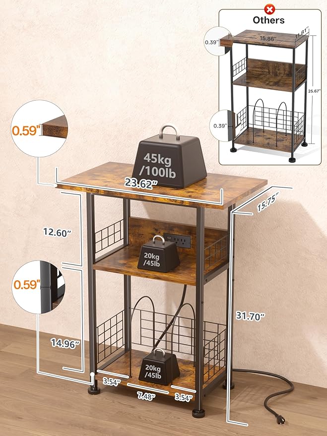 Record Player Stand with Charging Station, 3 Tier Turntable Stand with Storage - Image 2