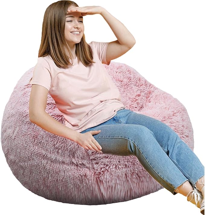 Fluffy Bean Bag Chair, 3FT Round Memory Foam Filled Bean Bag by Unknown