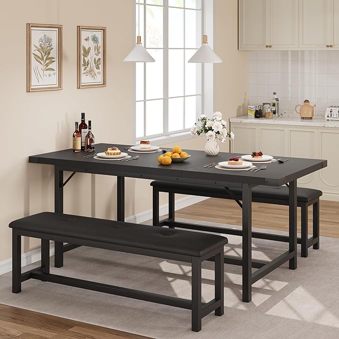 Dining Table Set for 4-6, 63“ Large Extendable Kitchen Table Set, Wood - Image 8