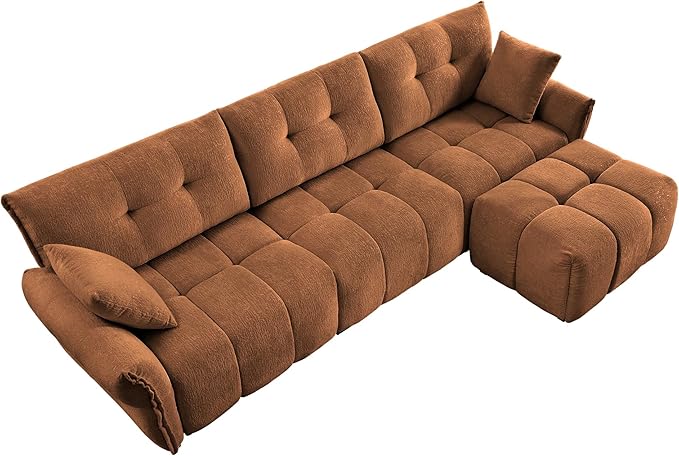 Modern Chenille Fabric 3-Seat Sofa w/Ottoman+2 Pillows, Premium Upholstery - Image 6