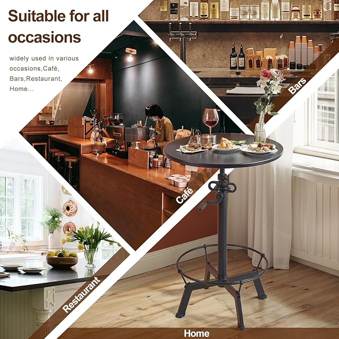 LOKKHAN Industrial Bar Table-33.5-39.4 Inch Tall-Adjustable Bar Height Pub - Image 4