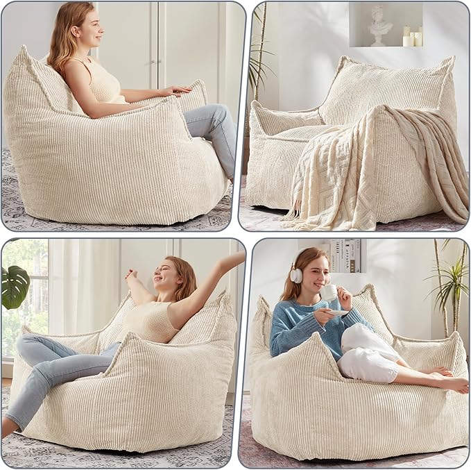 Giant Bean Bag Chair Sofa for Adults Teens, Comfy Corduroy Large Bean Bag Chairs - Image 5