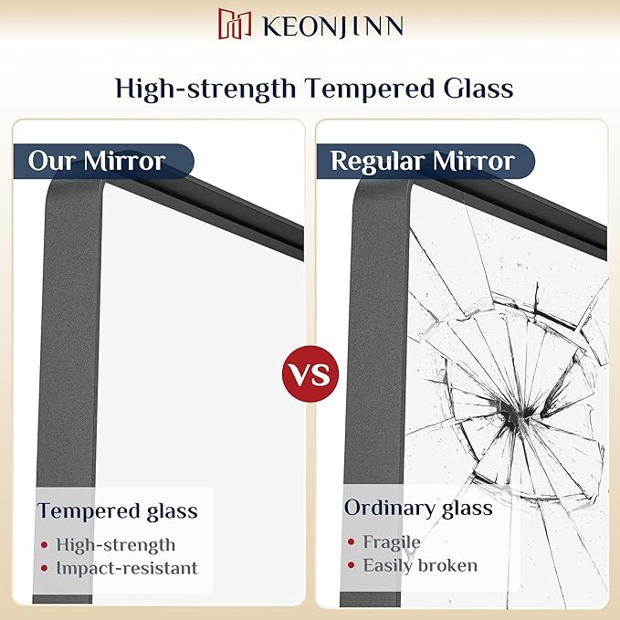 Keonjinn Black Mirror for Bathroom Sink 55 x 36 Inch Large Rounded Rectangle - Image 4