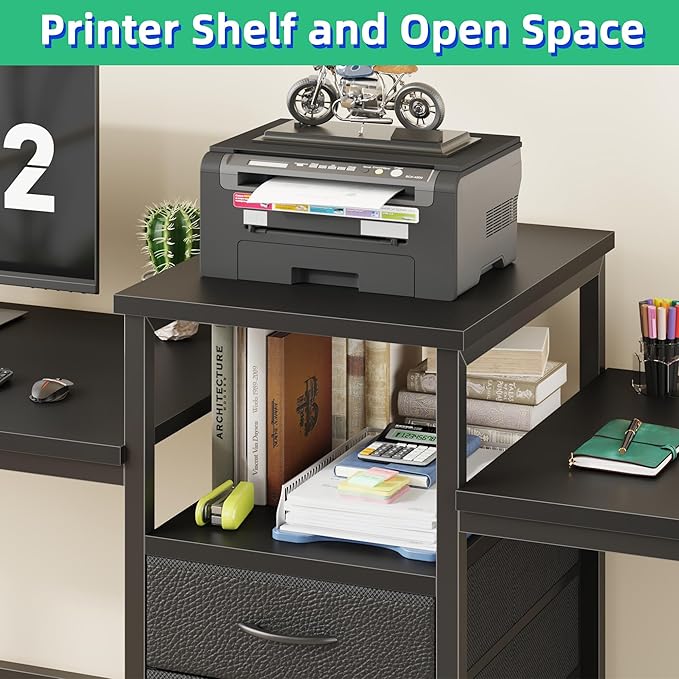 93'' Two Person Desk with Charging Station, Long Desk with 3 Drawers and - Image 6
