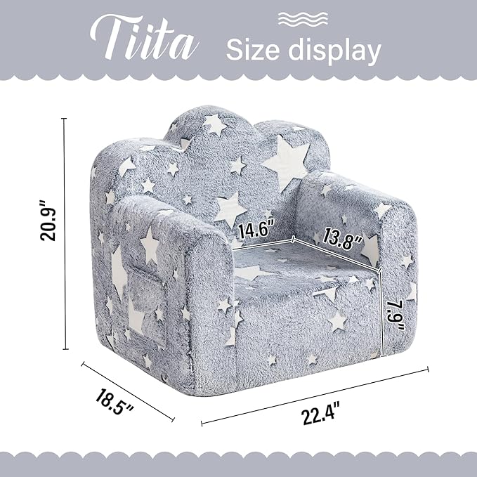 Tiita Kids Couch Plush Toddler Chair, Cloud-Like Glow in The Dark Kids Sofa - Image 3