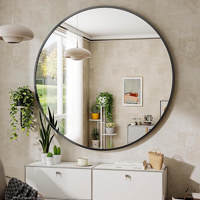 BEAUTYPEAK 48 Inch Round Mirror, Metal Frame Circle Mirror, Wall Mounted - Image 7