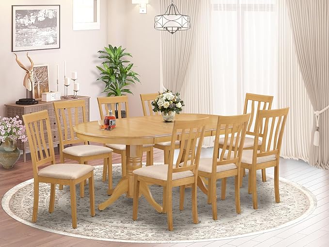 East West Furniture VAAN9-OAK-C 9 Piece Dining Table Set Includes an Oval - Image 2