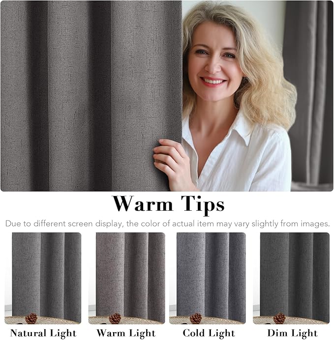H.VERSAILTEX Linen Blackout Curtains 63 Inches Long 100% Absolutely Blackout - Image 5