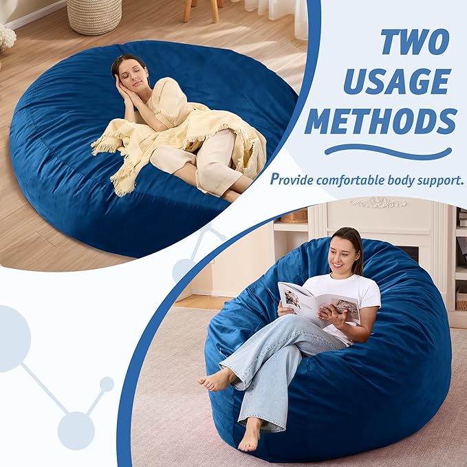 7FT Bean Bag Chair with Ultra Soft Velvet Cover Bean Bag Sofa with Memory Foam - Image 5