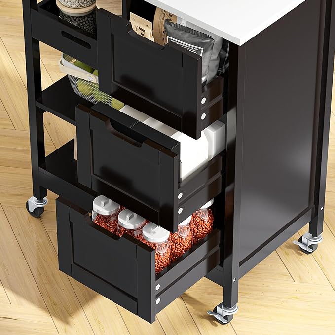 YITAHOME Small Solid Wood Top Kitchen Island Cart on Wheels - Image 5