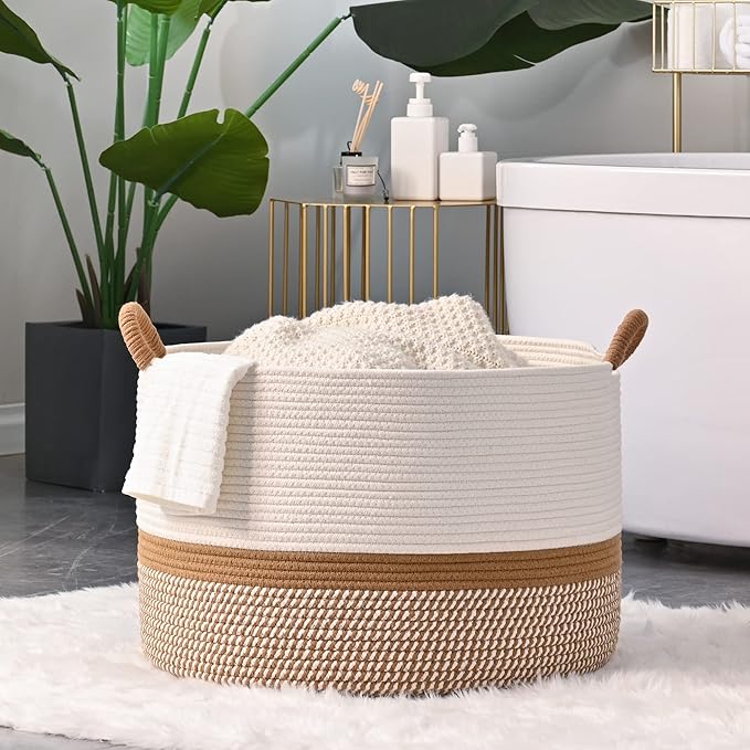 KAKAMAY Large Blanket Basket, Woven Baskets - Image 8
