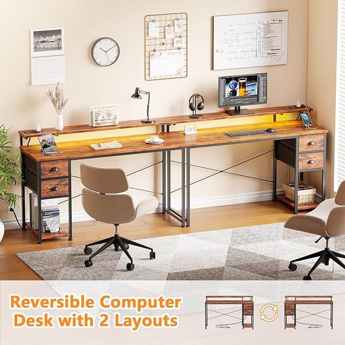55 Inch Computer Desk with Power Outlets & LED Lights, Home Office Desk with - Image 8