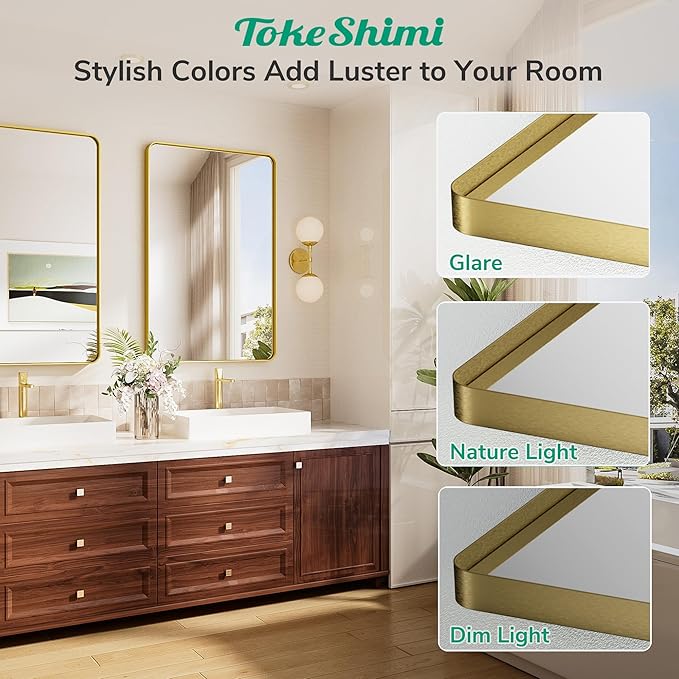 TokeShimi 55x36 Bathroom Mirror Gold, Aluminum Framed Bathroom Mirrors - Image 6