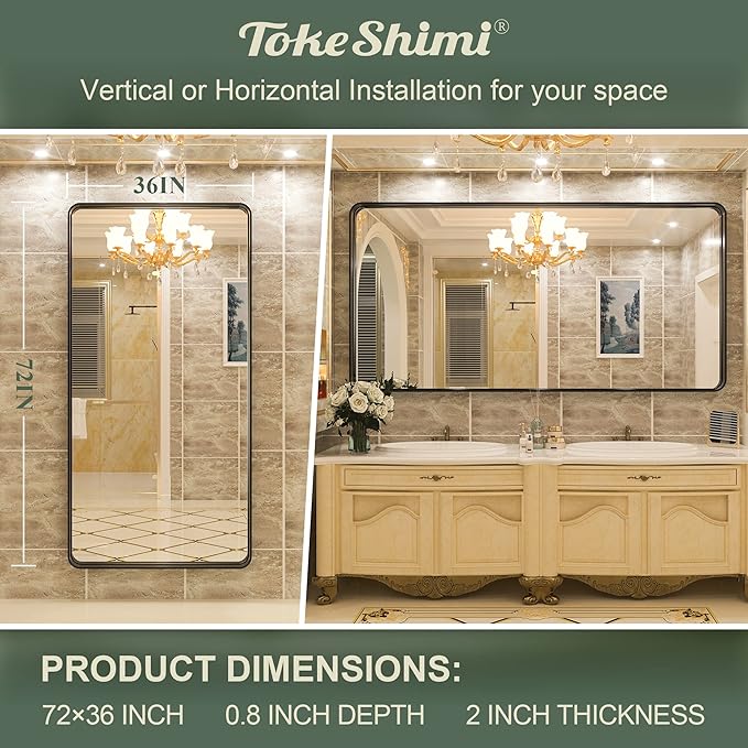 TokeShimi 72x36 Inch Black Bathroom Mirror - Image 8