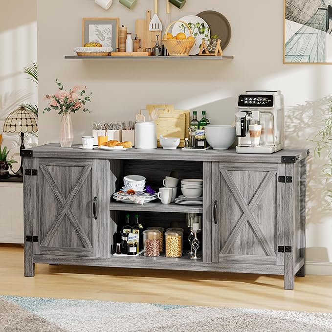 YESHOMY Farmhouse Buffet & Sideboard, Wood Coffee Bar by SearchallYESHOMY