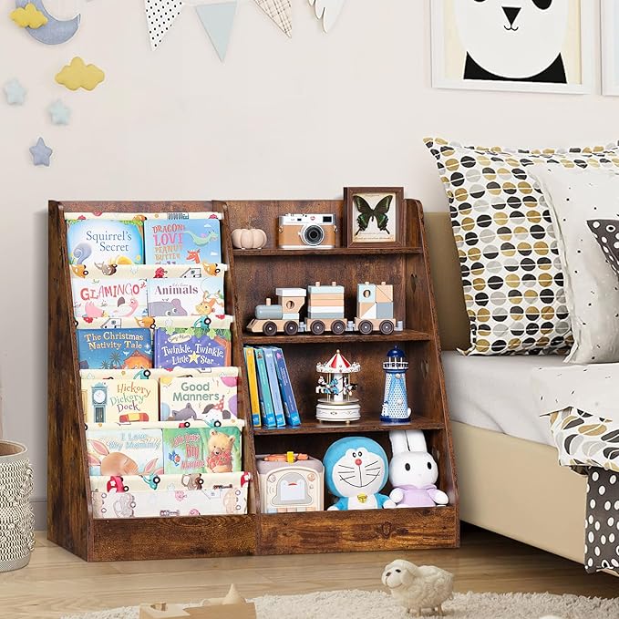 Lerliuo 4 Tier Kids Bookshelf and Storage Organizer, Five Layer Sling Children - Image 6