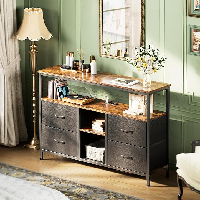 Huuger TV Stand Dresser with Power Outlets and LED Lights, 4 Drawers - Image 4