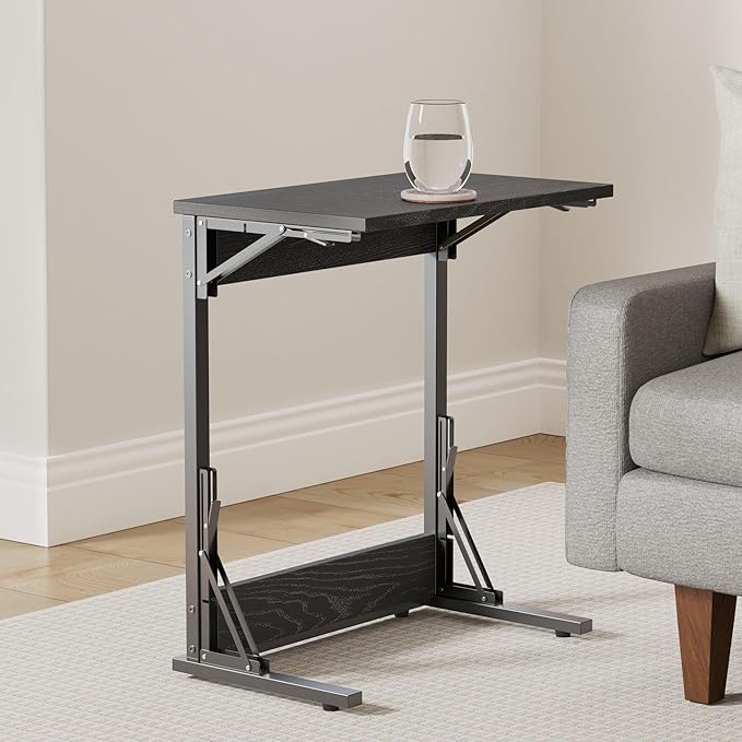 Tatub 24" Folding C Shaped End Table Set of 2, Small Sofa Side Laptop Desk - Image 2