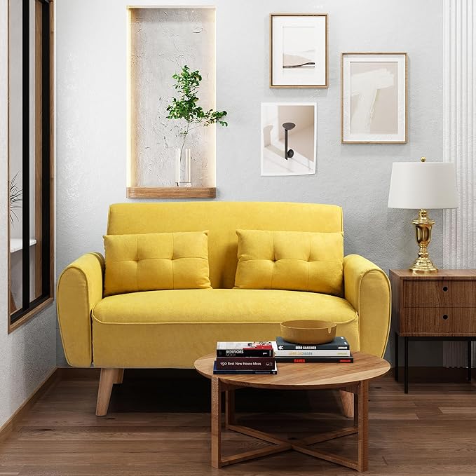 Shintenchi 47" Small Modern Loveseat Couch Sofa, Fabric Upholstered 2-Seat Sofa by Shintenchi