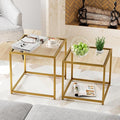 VILAWLENCE Coffee Table Set of 2, Modern Gold Patterned Glass Side Table by VILAWLENCE