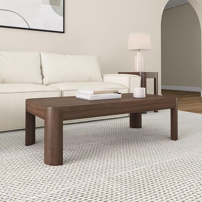 Plank+Beam Modern Rounded Coffee Table, 48 Inch, Solid Wood Contemporary Center - Image 7