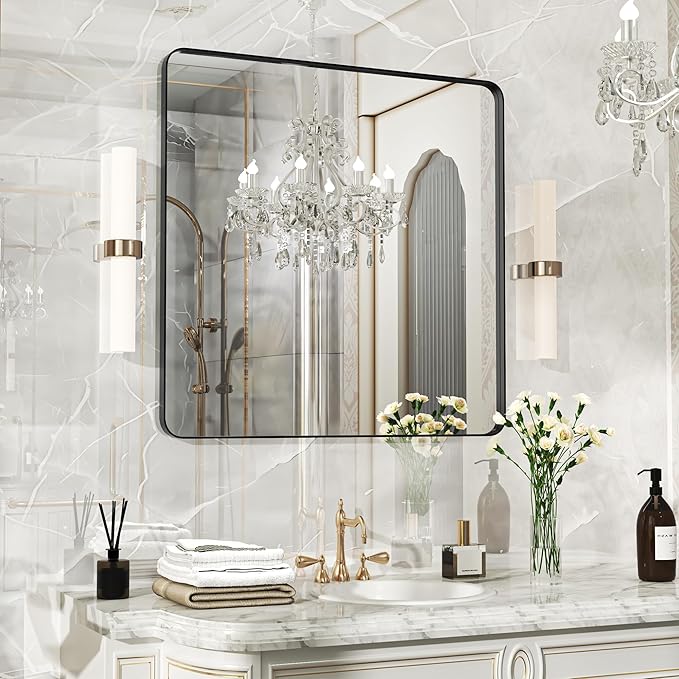 32×32 Black Bathroom Mirror, Rectangular Bathroom Vanity Mirror by FunMemories