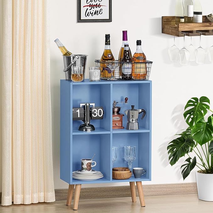 YAHARBO 4 Cube Bookshelf, Wooden Modern Bookcase - Image 5
