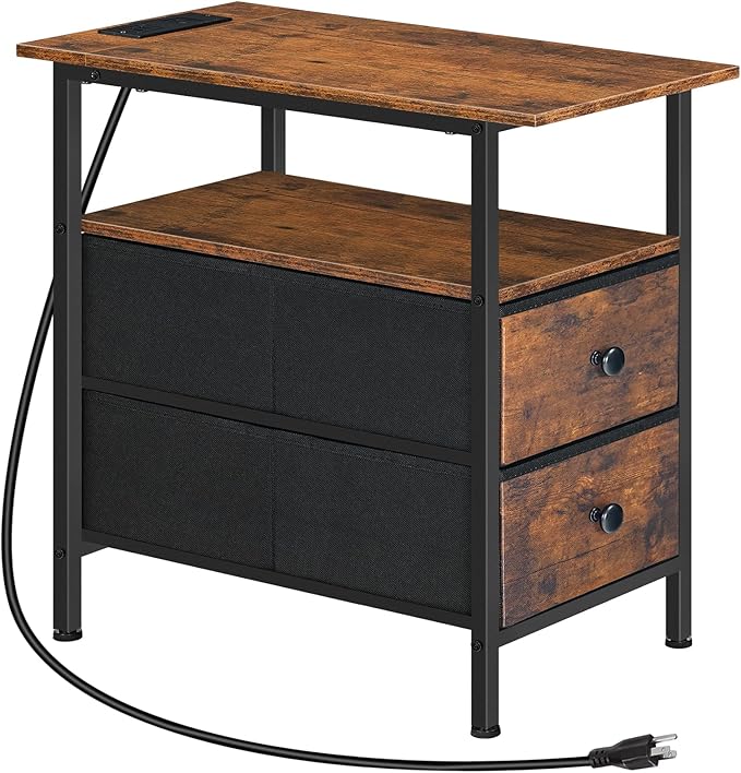 HOOBRO End Table with Charging Station, Narrow Side Table, Nightstand with 2 by HOOBRO