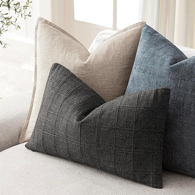 Foindtower Set of 2 Decorative Linen Check Throw Pillow Covers Neutral - Image 5