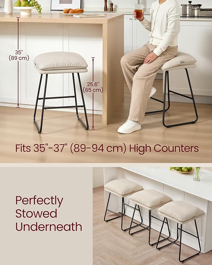 VASAGLE Bar Stools Set of 2, Counter Height Bar Stools, Leather Counter Stools - Image 5