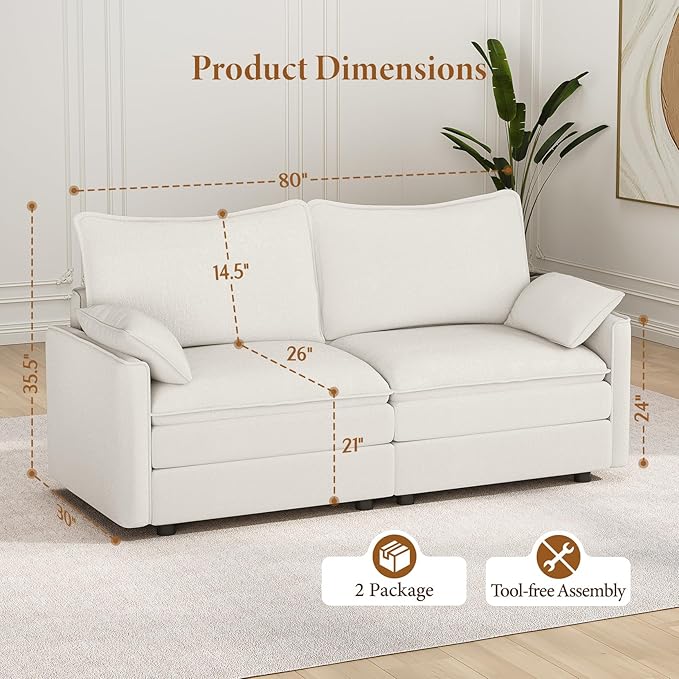 Vesgantti 74" Loveseat Sofa for Living Room, Comfy Cloud Couch Deep Seat - Image 2