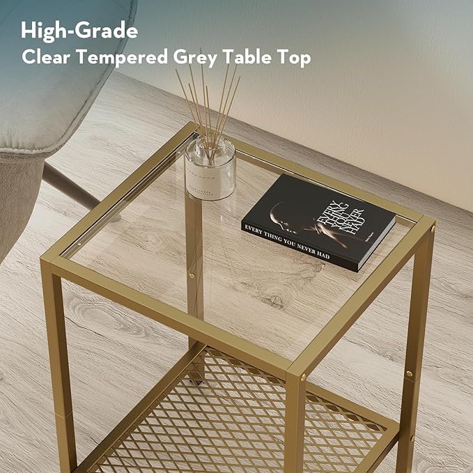 SAYGOER Glass Side Table Small Gold End Table - Image 3