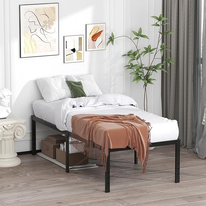 EMODA 20 Inch Twin Bed Frame No Box Spring Needed, Heavy Duty Tall Metal Twin - Image 2
