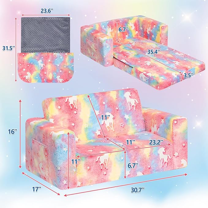 ALIMORDEN Fold Out Toddler Couch, Extra Wide Comfy 2-in-1 Cuddly Sherpa Sofa - Image 3