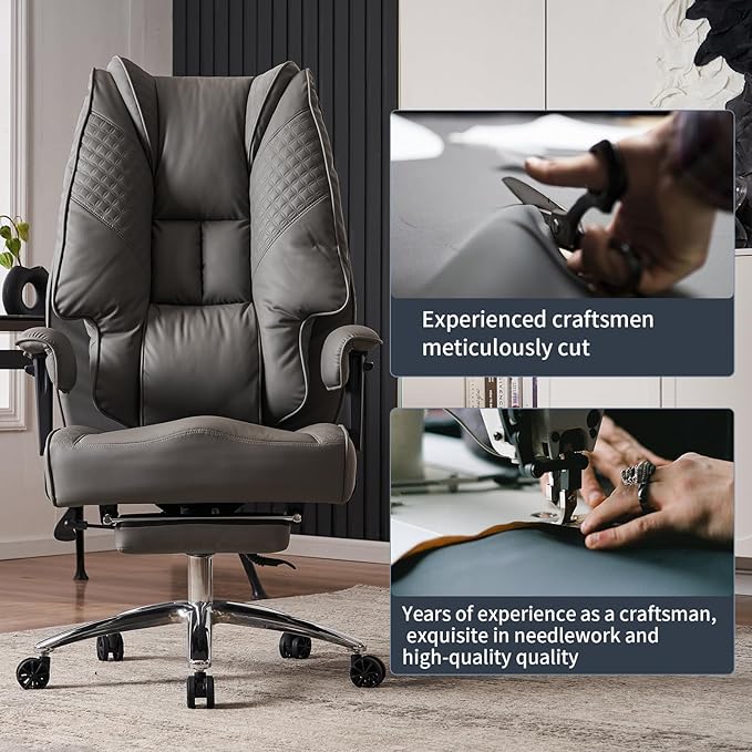 Big and Tall Office Chair 400lbs Wide Seat, Leather High Back Executive Office - Image 7